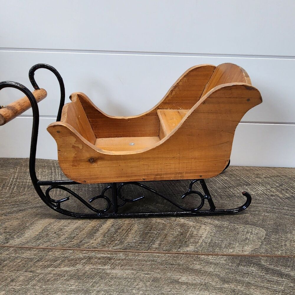 Vintage Decorative Wood Metal Sleigh Table Centerpiece Tabletop Holiday Display